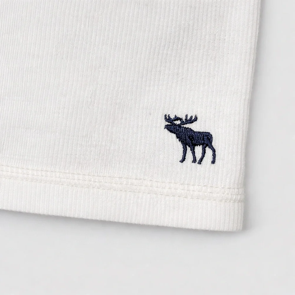Y2K Abercrombie White Ribbed Henley Baby Tee Moose Logo Fitted XS/S (Kids XL) - Picture 4 of 6